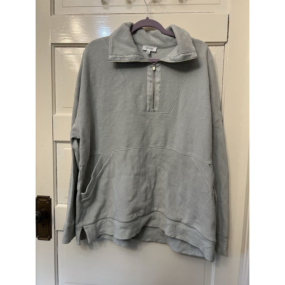 Haven Well Within Women XXL Blu Gray Chunky 1/4 Zip Knit Sweater EUC 100% Cotton
